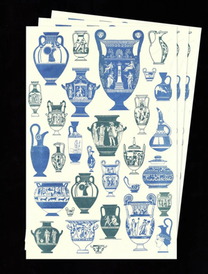 Ancient Greek Pottery Risograph Teal and Blue Poster
