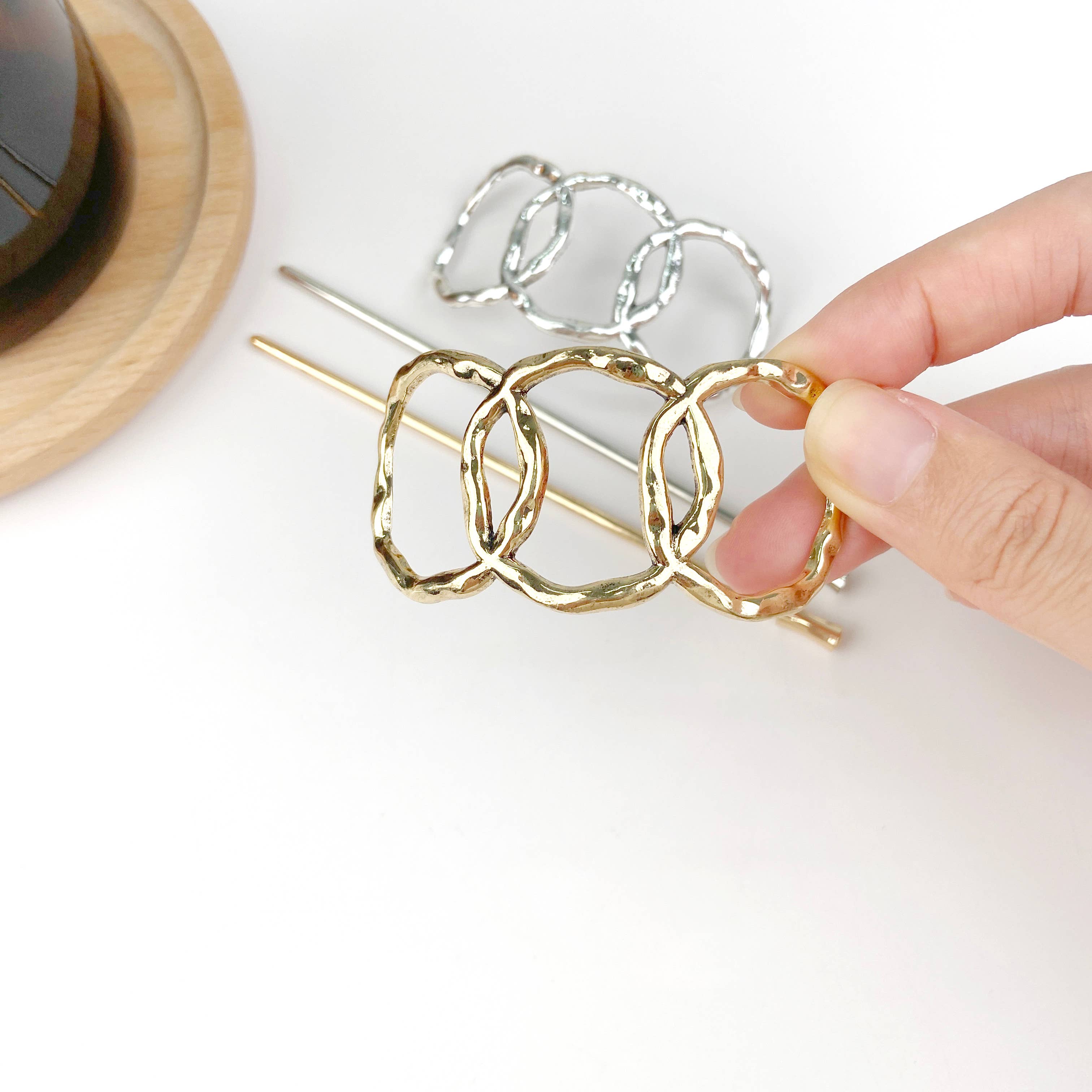Three-ring vintage metal hairpin: Silver