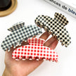 Minimalist Acetate Checkerboard Hair Claw Clip: Pink Red
