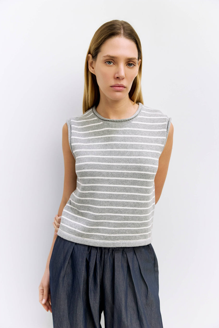 The Paulson Striped Sleeveless Knit Top