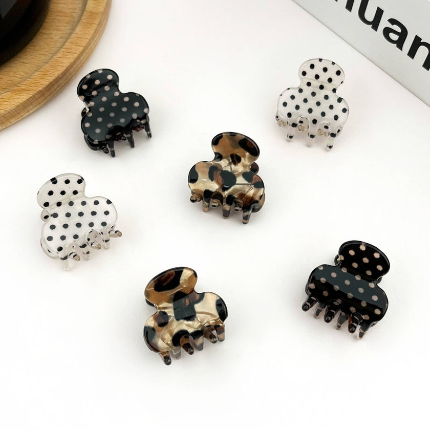 Classic Mini Polka Dot Hair Claw Clip, Cute Small Hair Clip: White