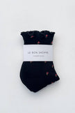 Petal Ruffled Hugger Crew Socks (Wholesale): Black Petal