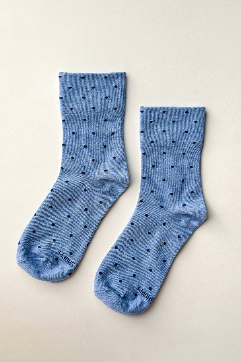 Polka Dot Sneaker Socks (wholesale): CACAO/BLUE