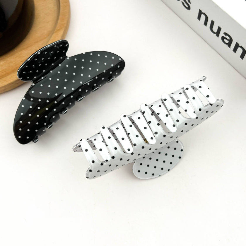 Classic Polka Dot Half Round Hair Claw Clip: Black