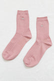 Embroidered Her Socks - Mercerized Combed Cotton Rib: Pink Water + Heart