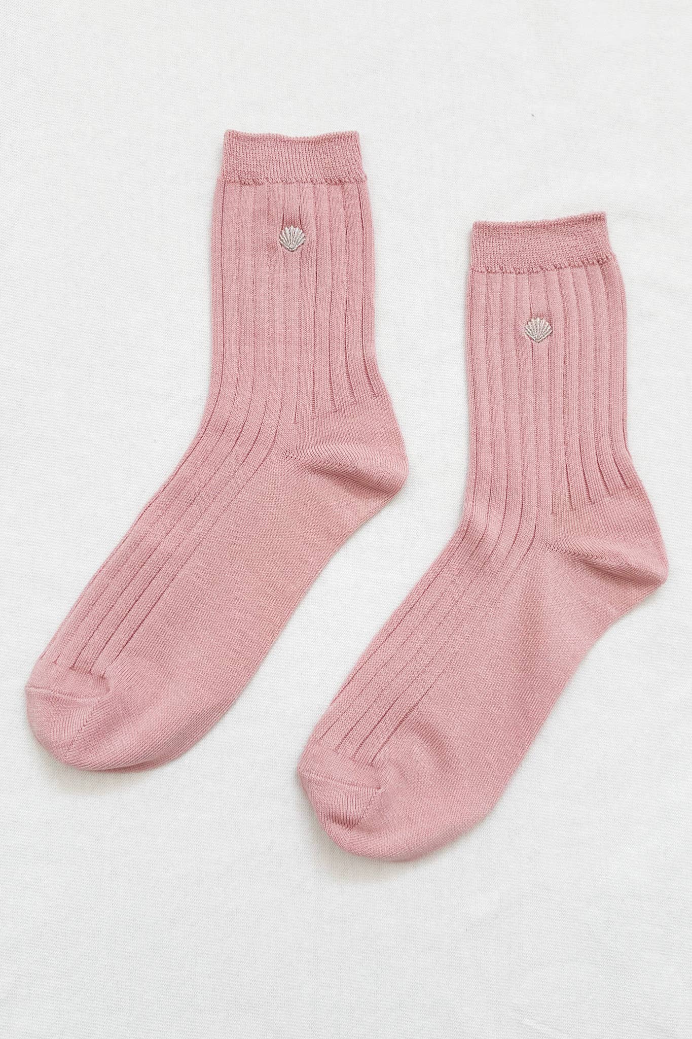 Embroidered Her Socks - Mercerized Combed Cotton Rib: Pink Water + Heart