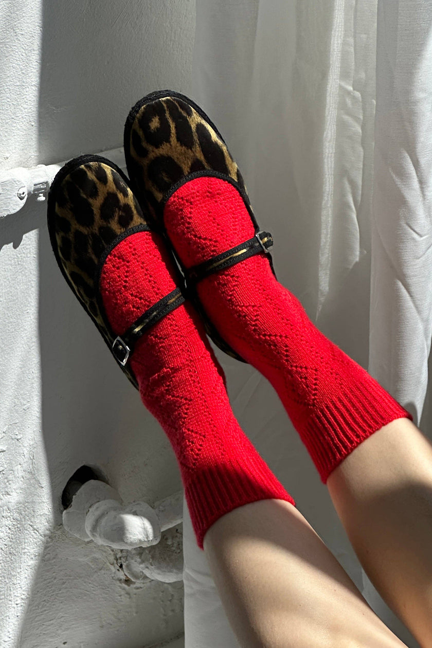 Cashmere Pointelle Socks (wholesale): Red