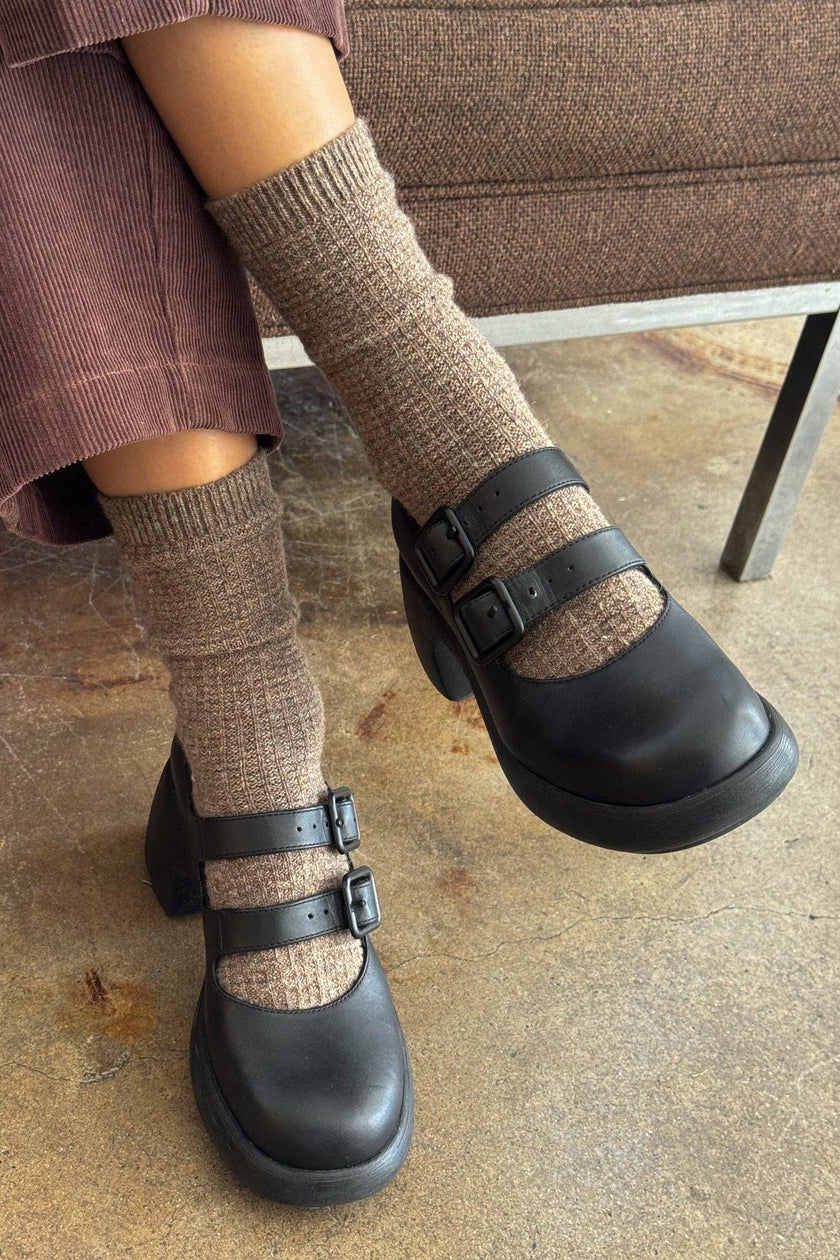 Wool Waffled Socks (wholesale): Brown / Oatmeal