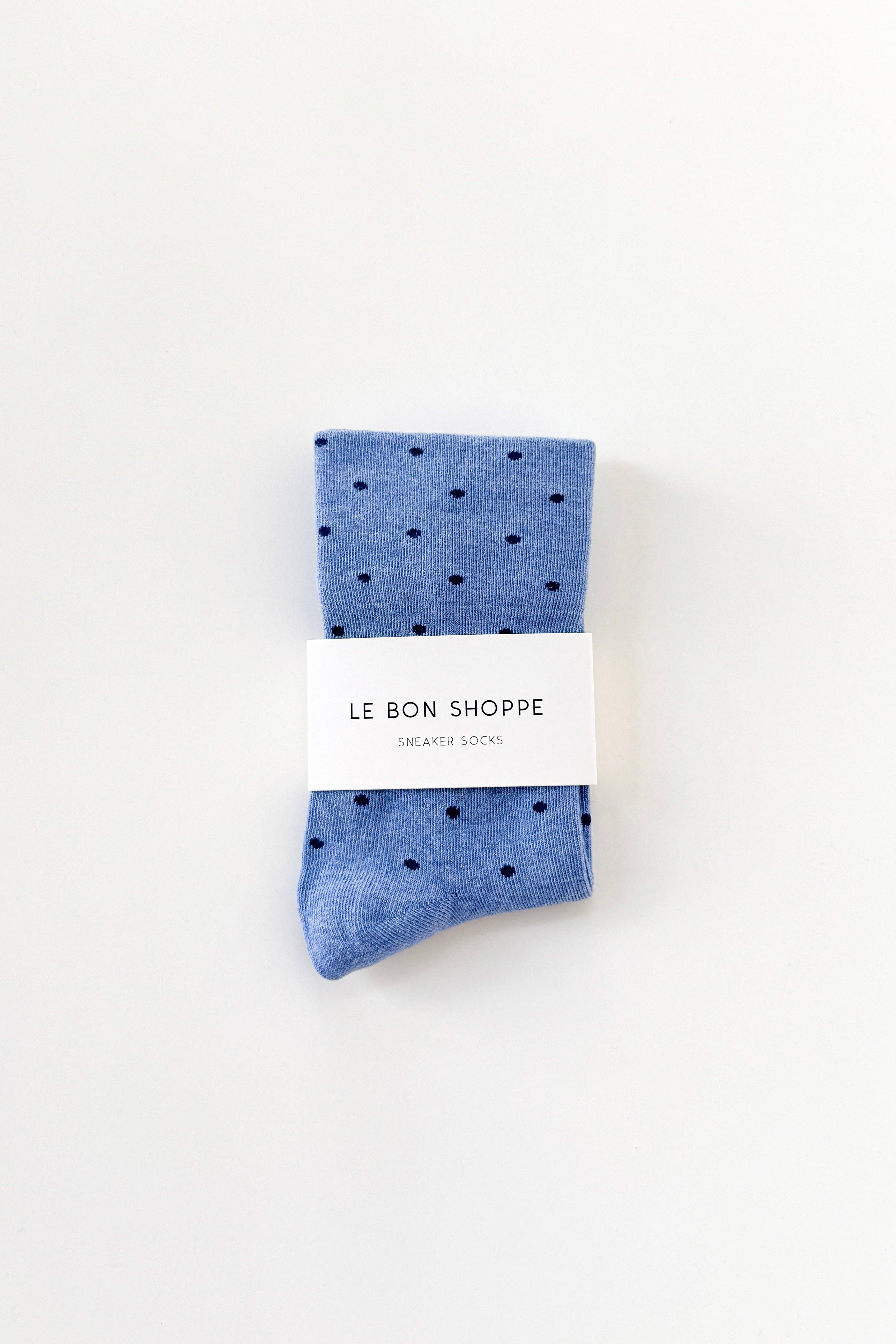 Polka Dot Sneaker Socks (wholesale): CACAO/BLUE