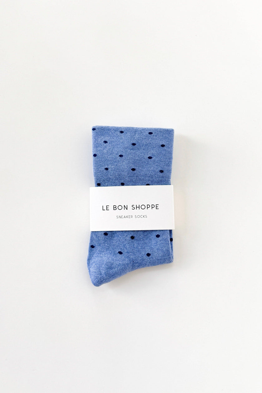 Polka Dot Sneaker Socks (wholesale): CACAO/BLUE