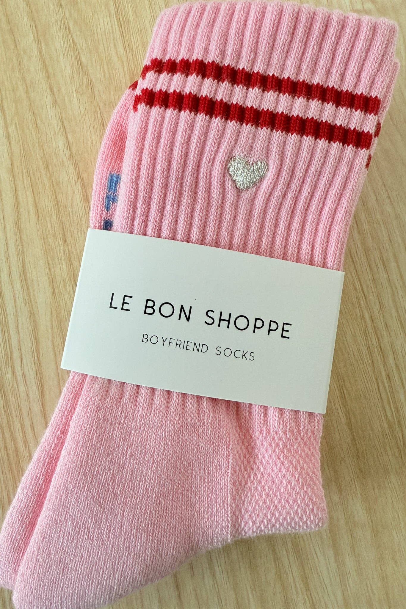 Embroidered Boyfriend Socks (wholesale): Parchment + Heart