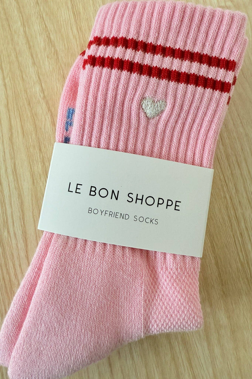 Embroidered Boyfriend Socks (wholesale): Parchment + Heart