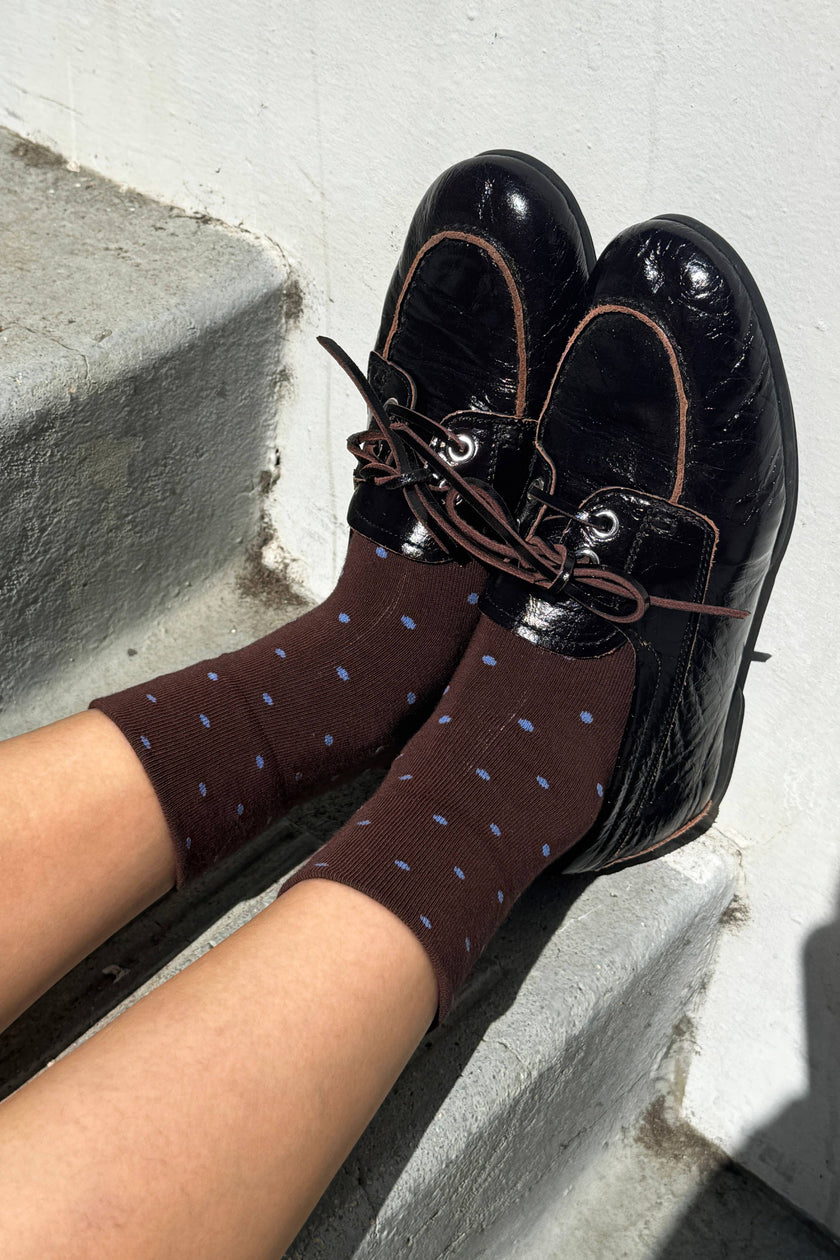 Polka Dot Sneaker Socks (wholesale): CACAO/BLUE