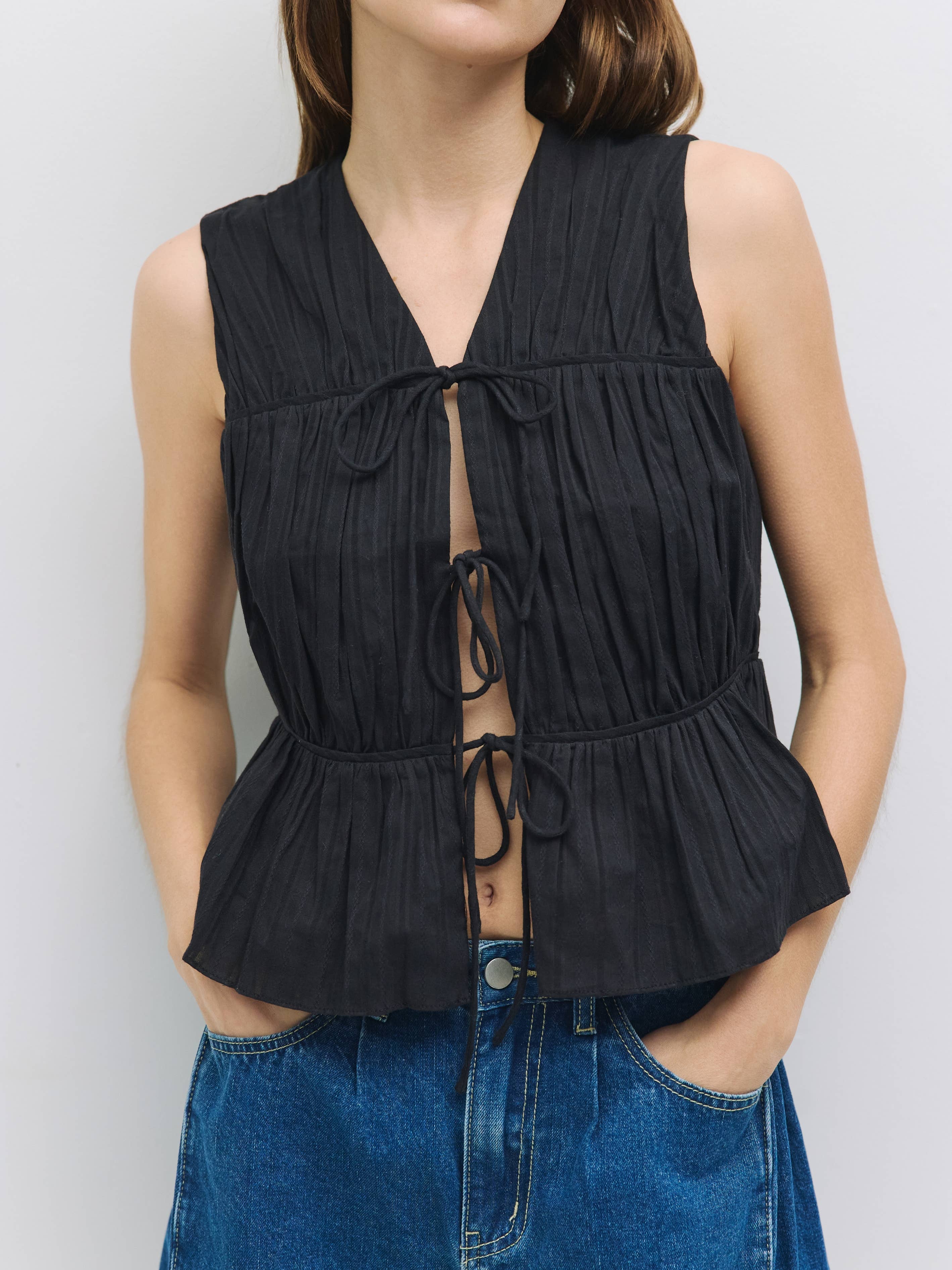 The Duns Ruche Tie-Front Top