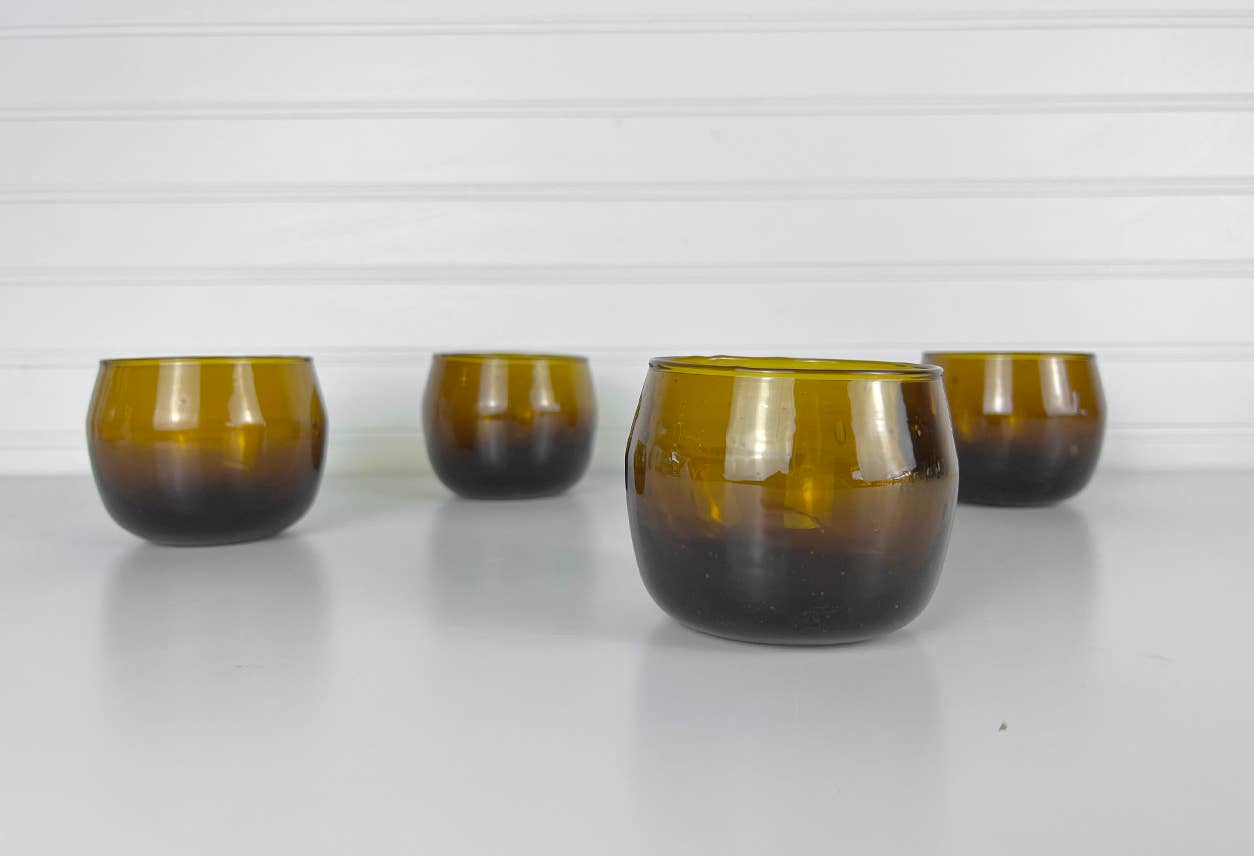 Moroccan Recycled Glass Stemless Goblet in Amber