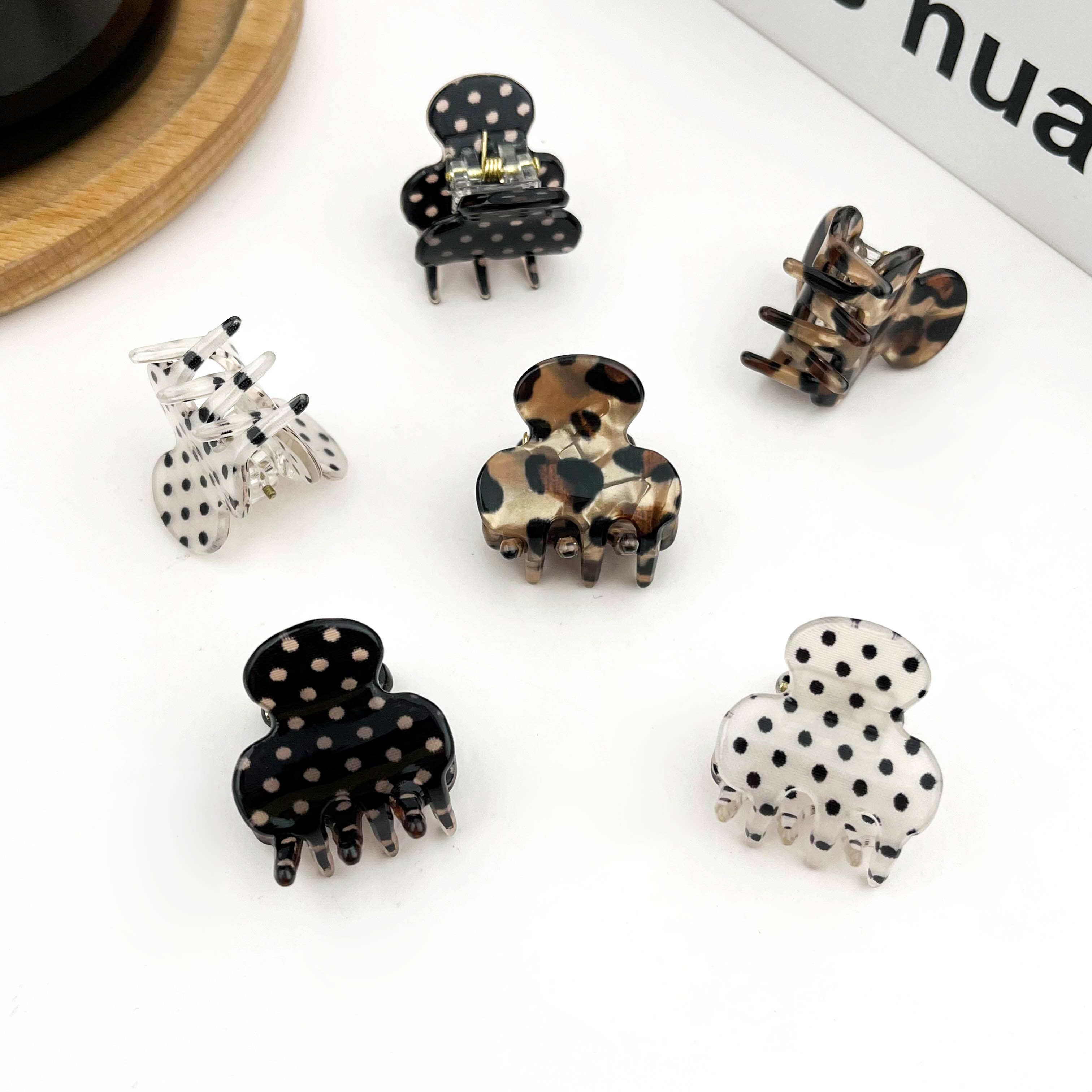 Classic Mini Polka Dot Hair Claw Clip, Cute Small Hair Clip: Black
