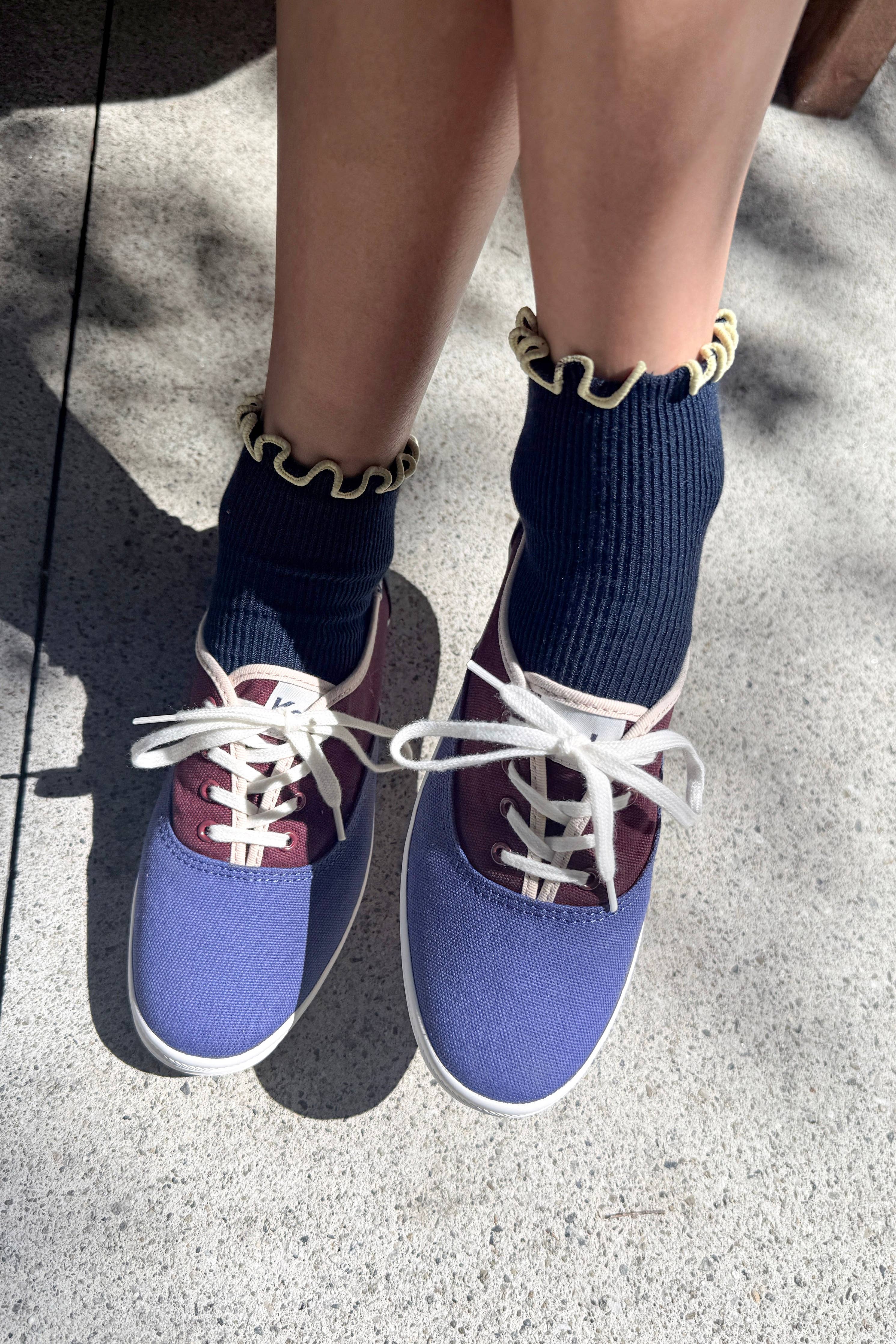 The Petite Ruffled Modal Socks in Butter /  Blue
