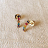 18k Gold Filled Curved Bar Multicolor Crystal Stud Earrings