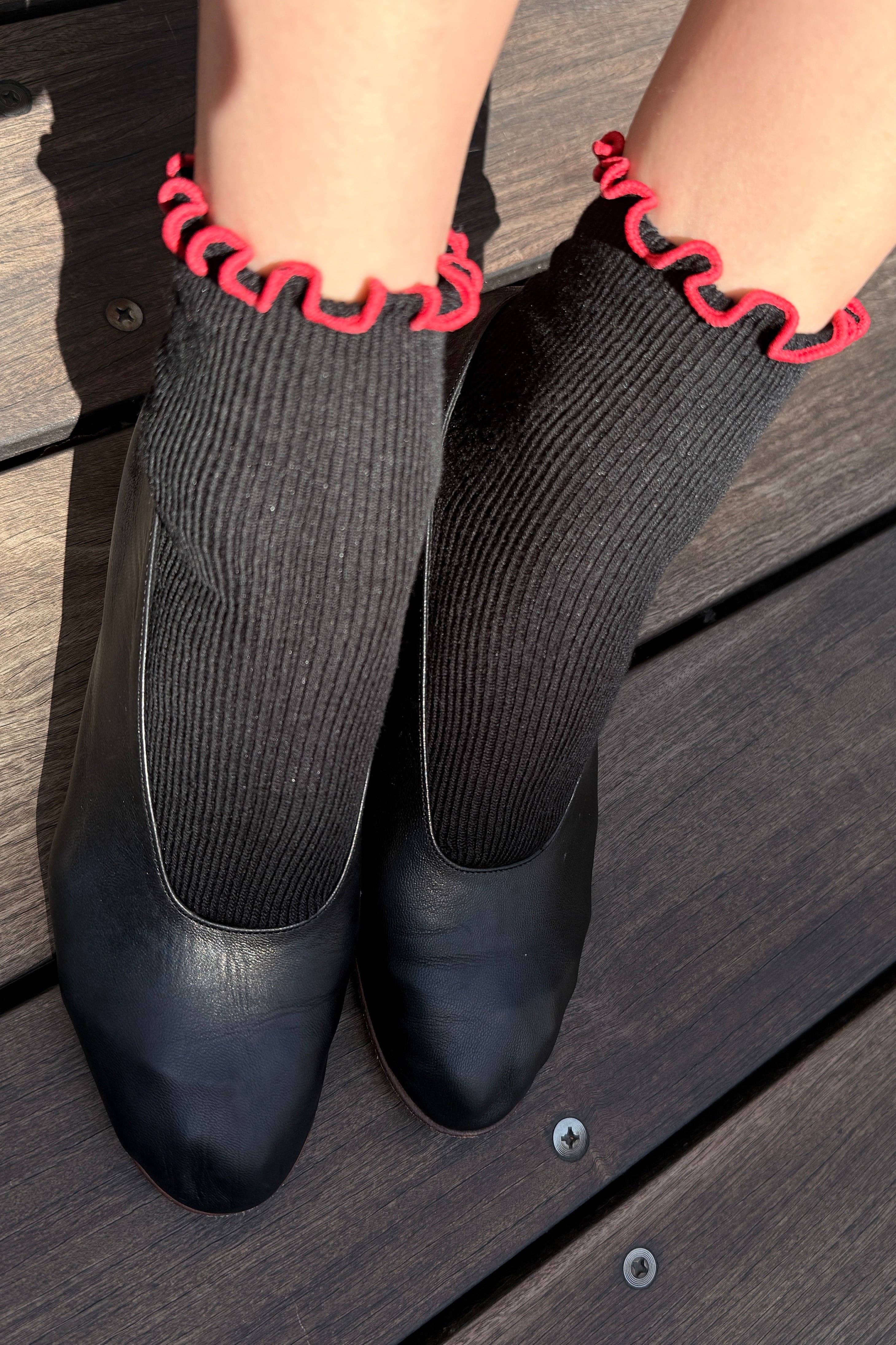The Petite Ruffled Modal Socks in Butter /  Blue