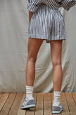 L8492B | Woven Cotton Striped Wide Leg Shorts : Ivory Taupe / S