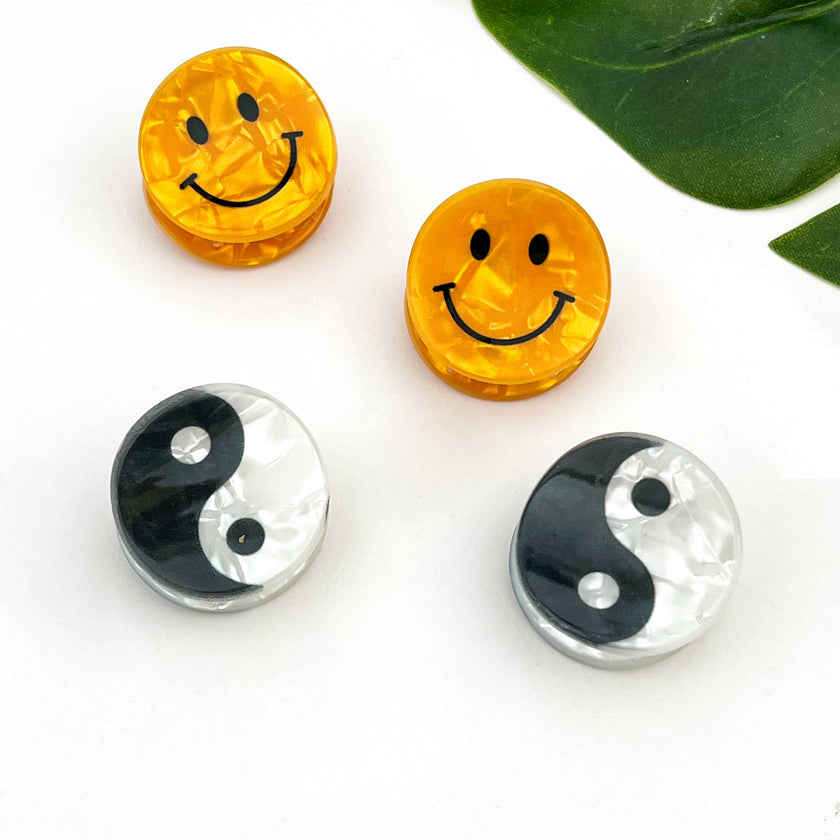 Mini Smiley Face Hair Claw Clip, Cute Floral Hair Clip: B