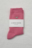 Embroidered Her Socks - Mercerized Combed Cotton Rib: Pink Water + Heart