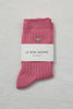 Embroidered Her Socks - Mercerized Combed Cotton Rib: Pink Water + Heart
