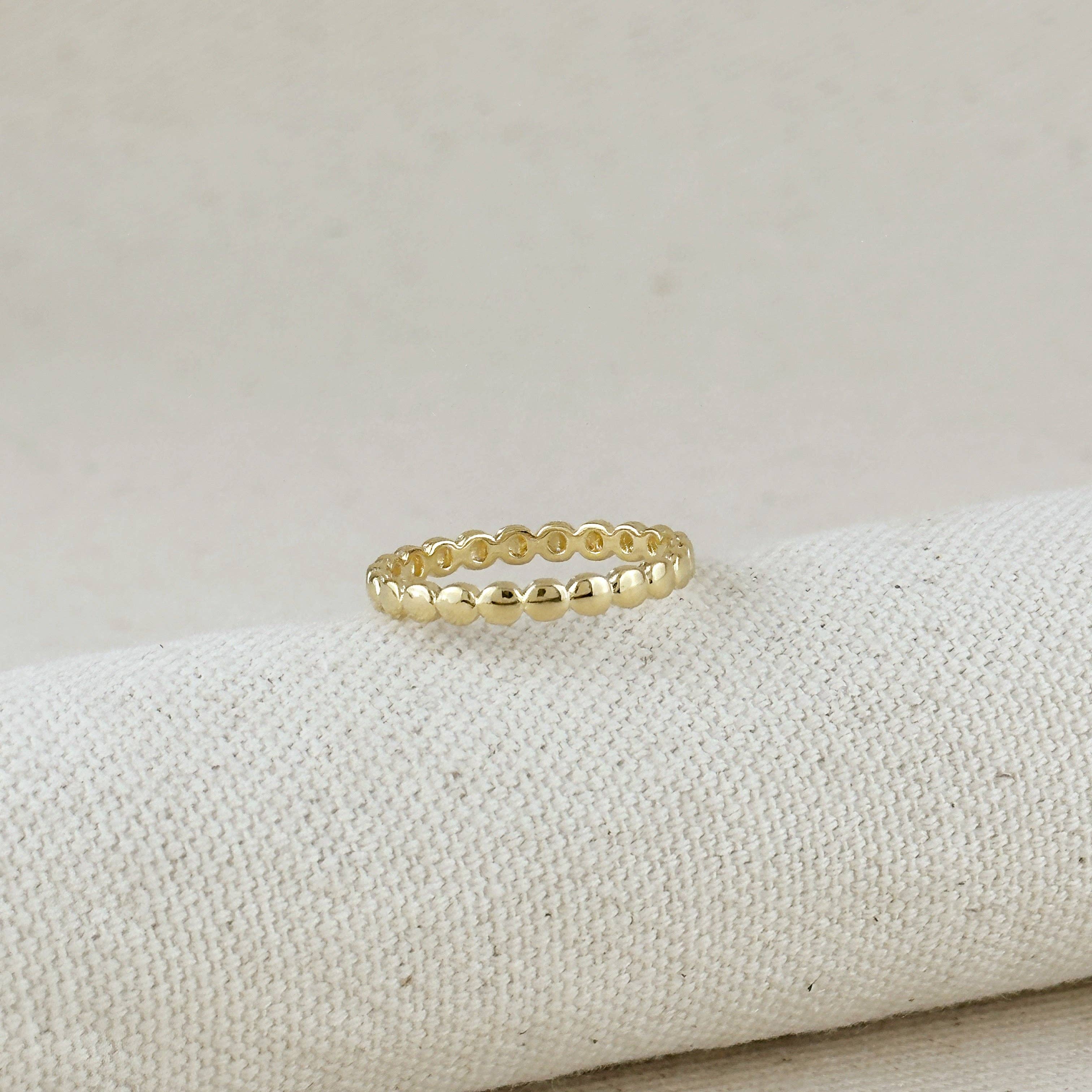 18k Gold Filled Flat Beaded Band Ring: 6