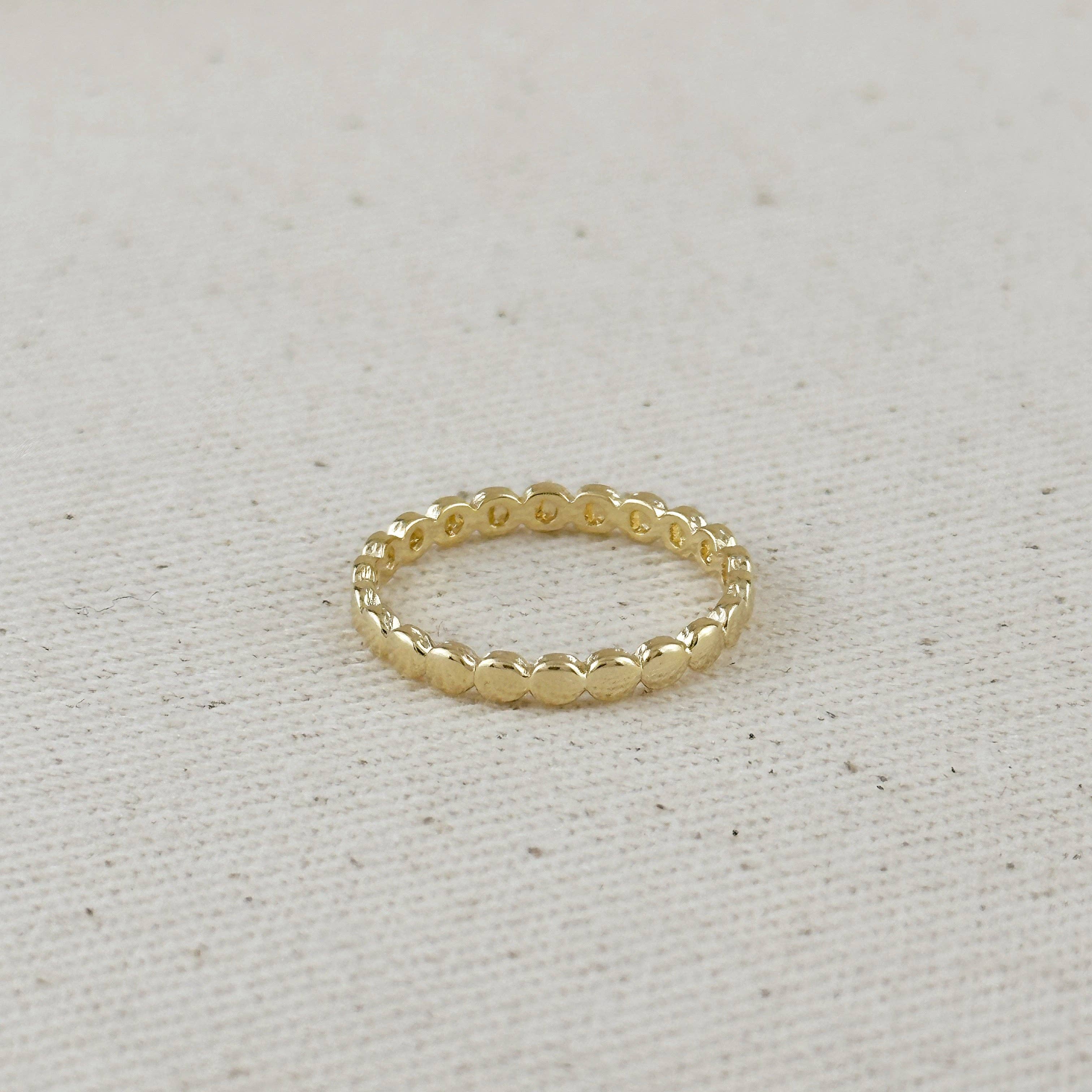 18k Gold Filled Flat Beaded Band Ring: 6