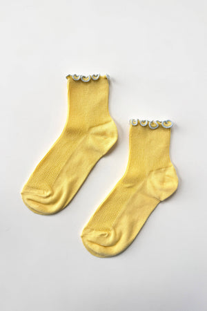 The Petite Ruffled Modal Socks in Butter /  Blue