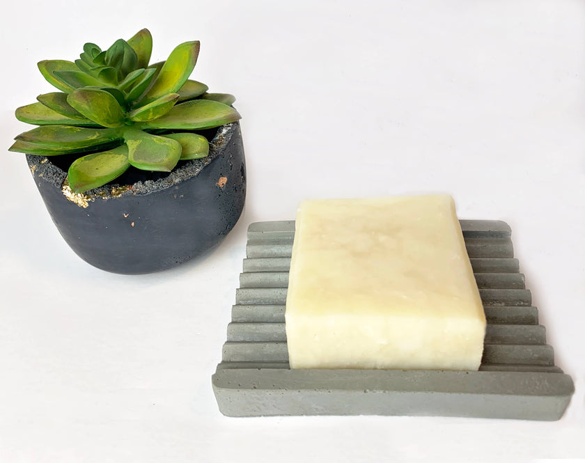 Handmade Concrete Soap Dish: Slate Gray / Ridged