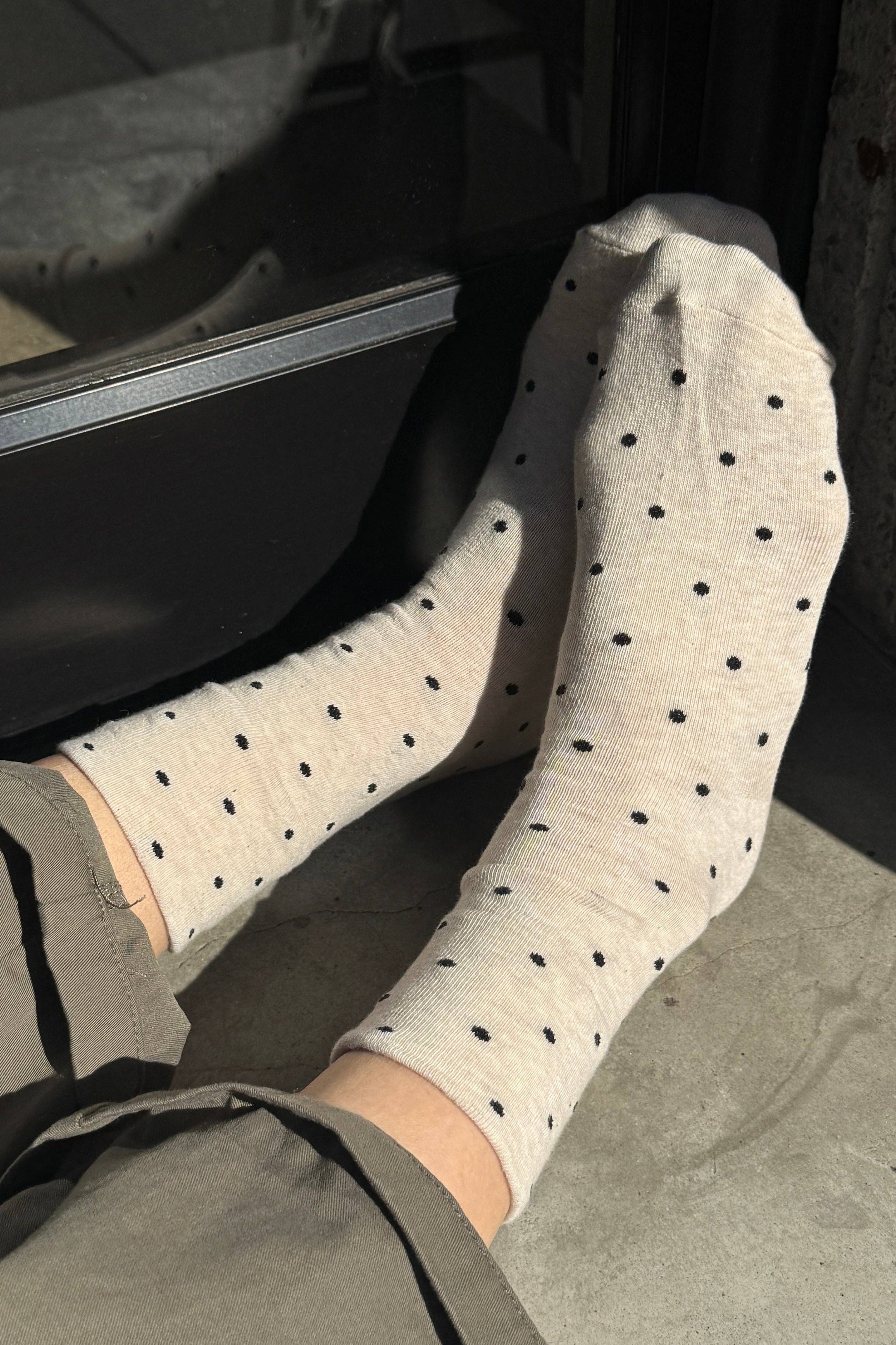 Polka Dot Sneaker Socks (wholesale): CACAO/BLUE