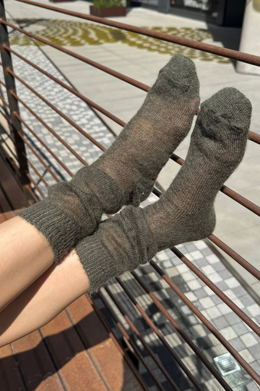 Mohair Veil Socks (wholesale): Mountain Olive