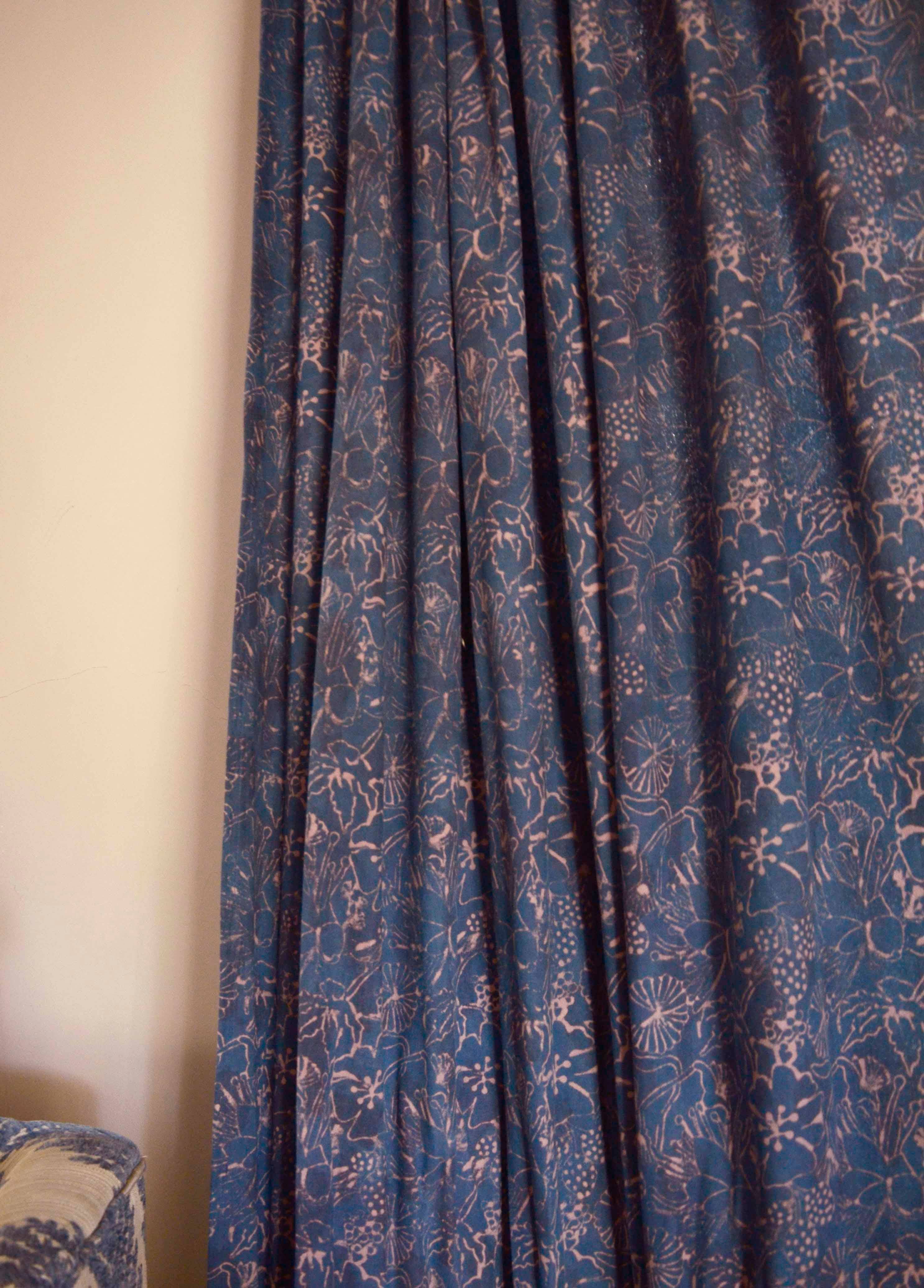 Handloom Block Print Curtain, Indigo Floral Panel | Haseena: 56