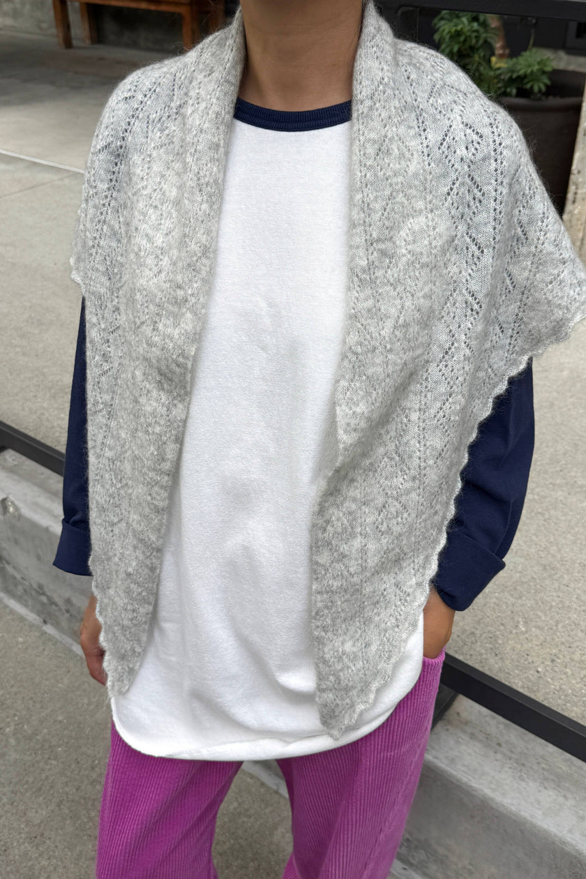 Mohair Pointelle Shawl (wholesale): Ht. Grey