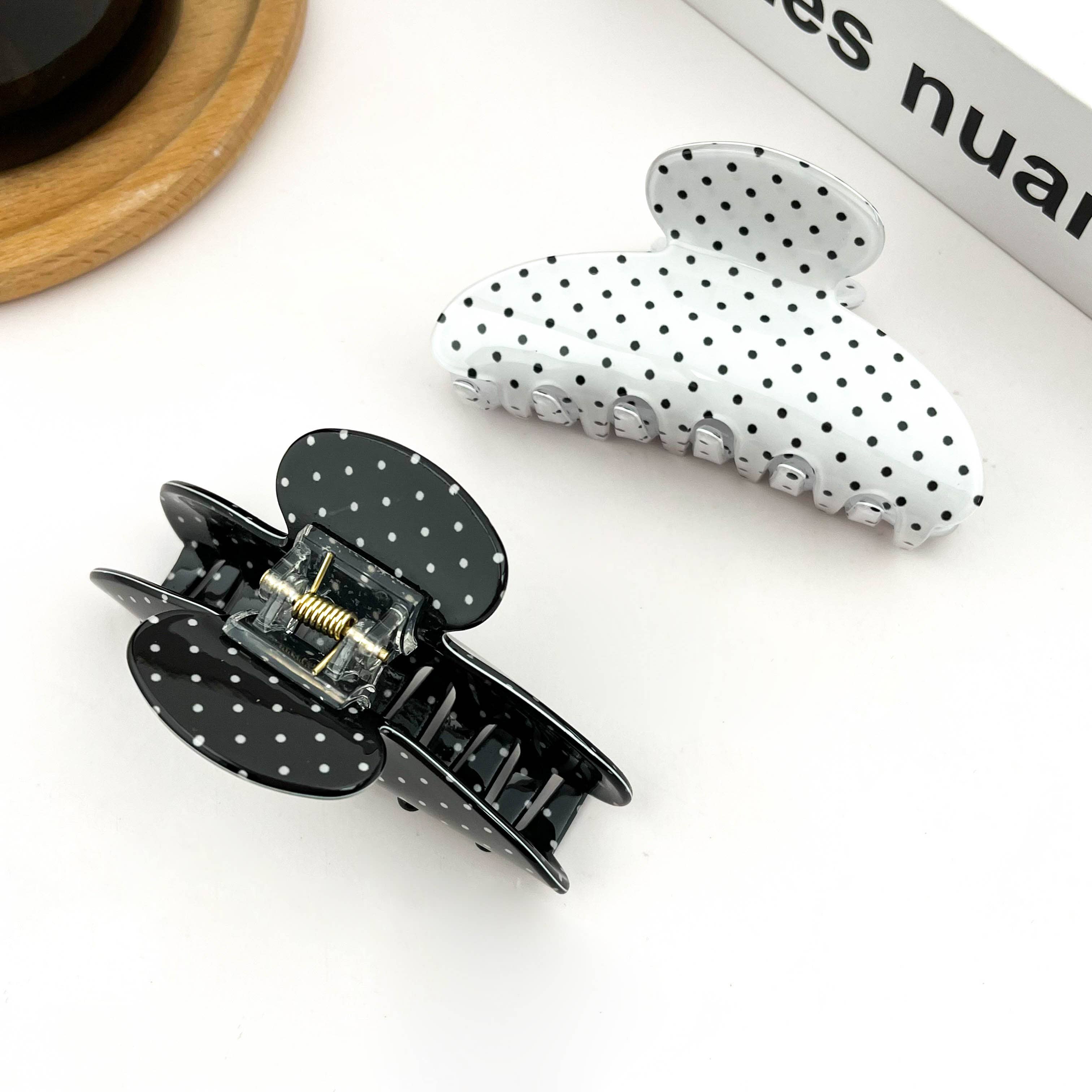 Classic Polka Dot Half Round Hair Claw Clip: Black