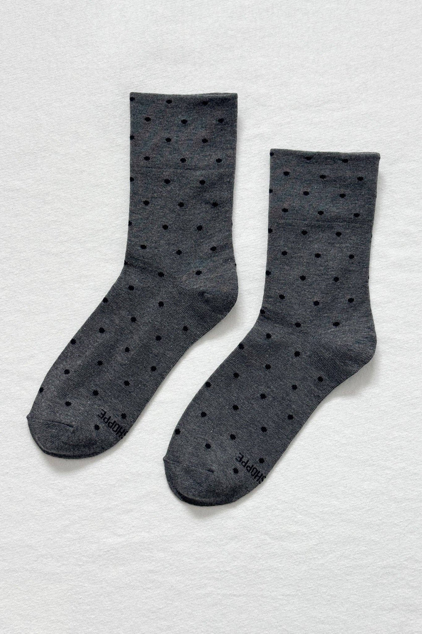 Polka Dot Sneaker Socks (wholesale): CACAO/BLUE