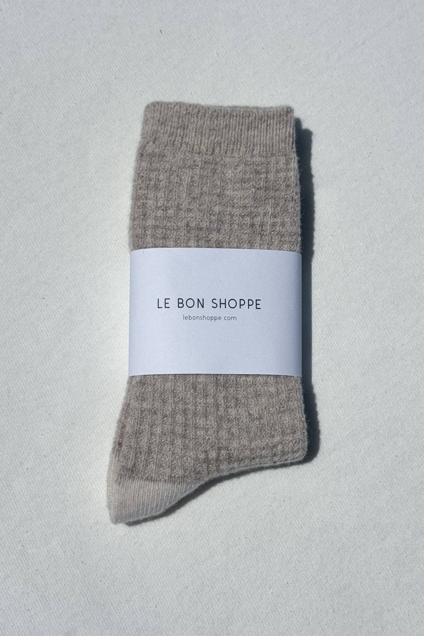 Wool Waffled Socks (wholesale): Brown / Oatmeal