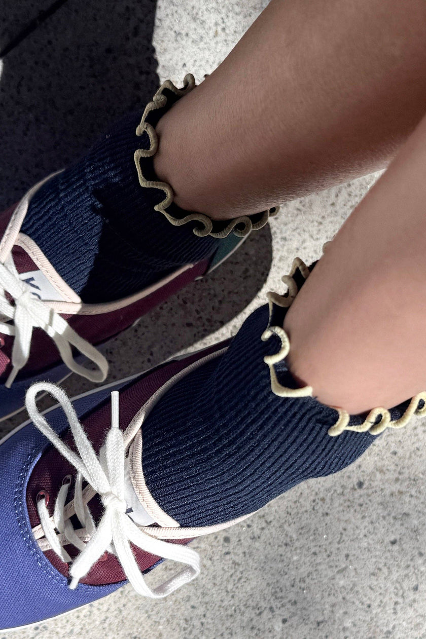 The Petite Ruffled Modal Socks in Butter /  Blue