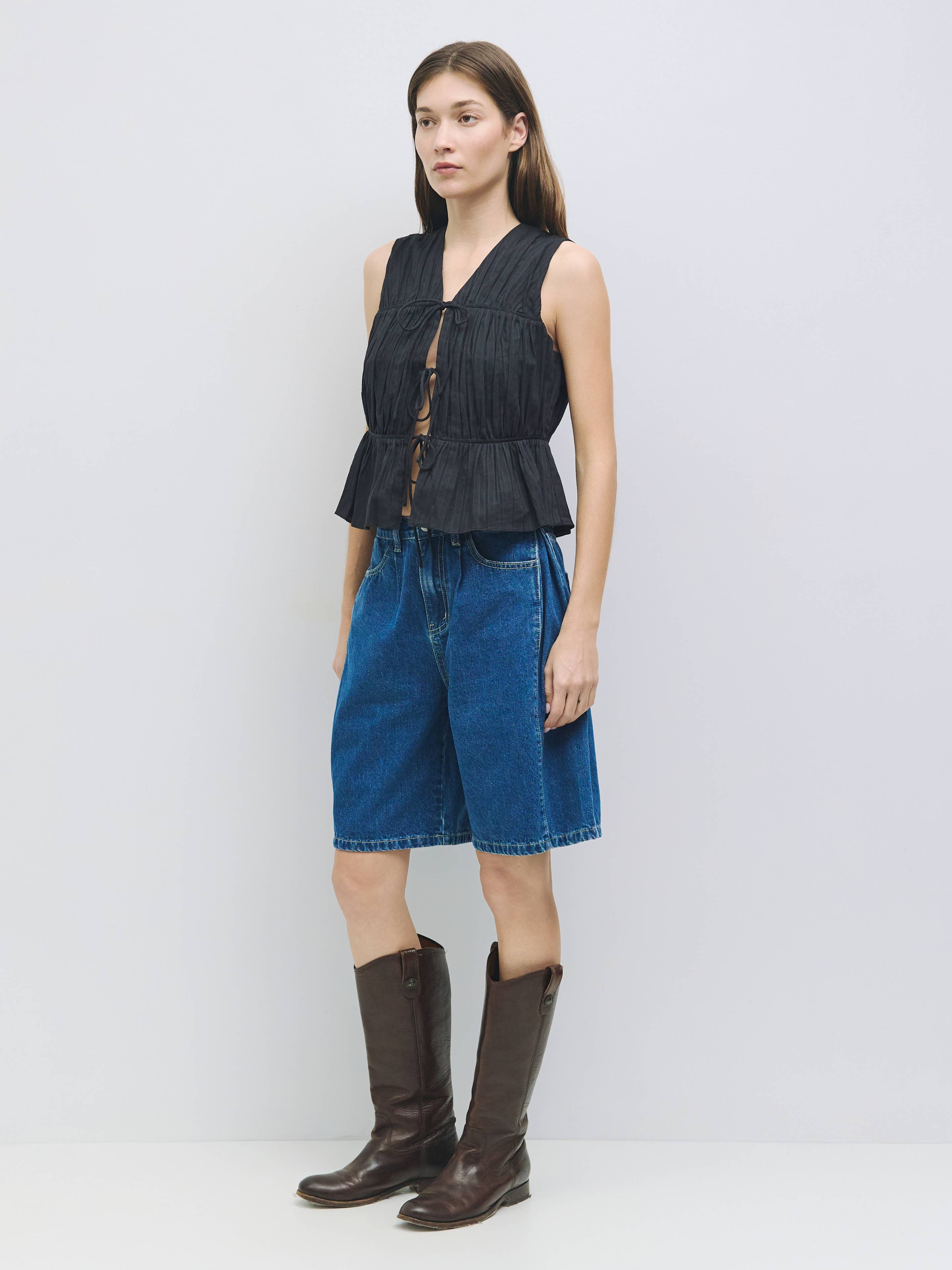 The Duns Ruche Tie-Front Top