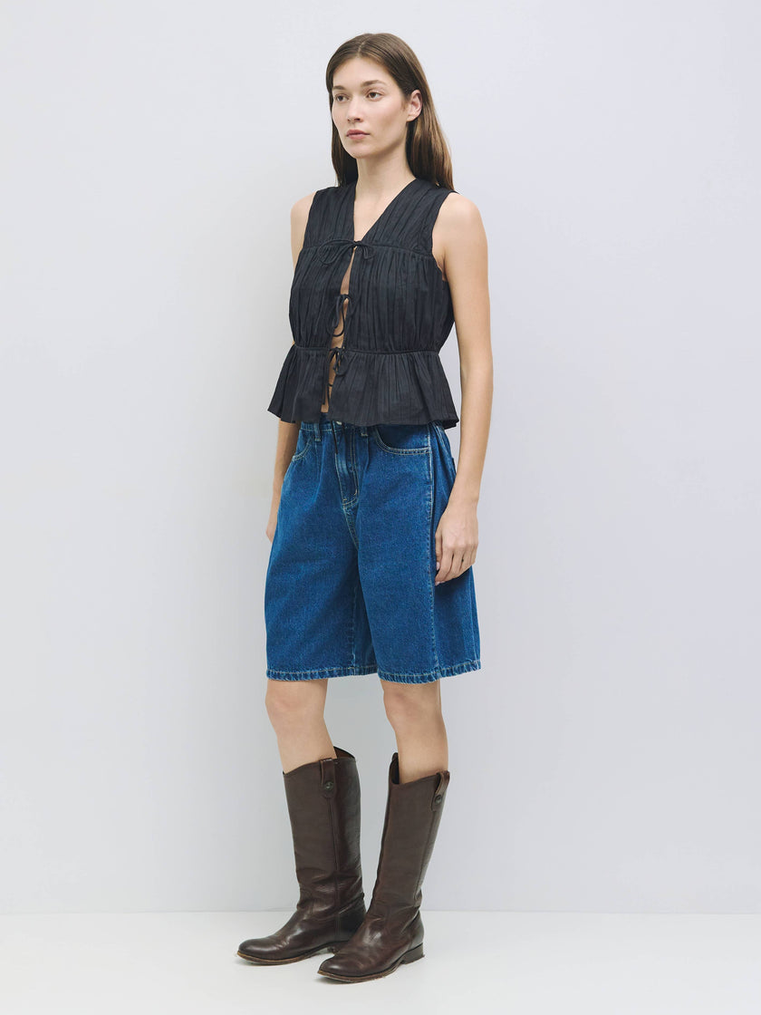 The Duns Ruche Tie-Front Top