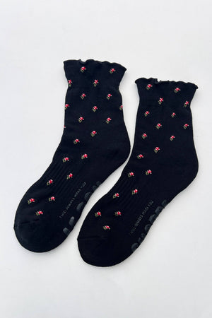 Petal Ruffled Hugger Crew Socks (Wholesale): Black Petal