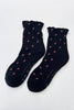 Petal Ruffled Hugger Crew Socks (Wholesale): Black Petal