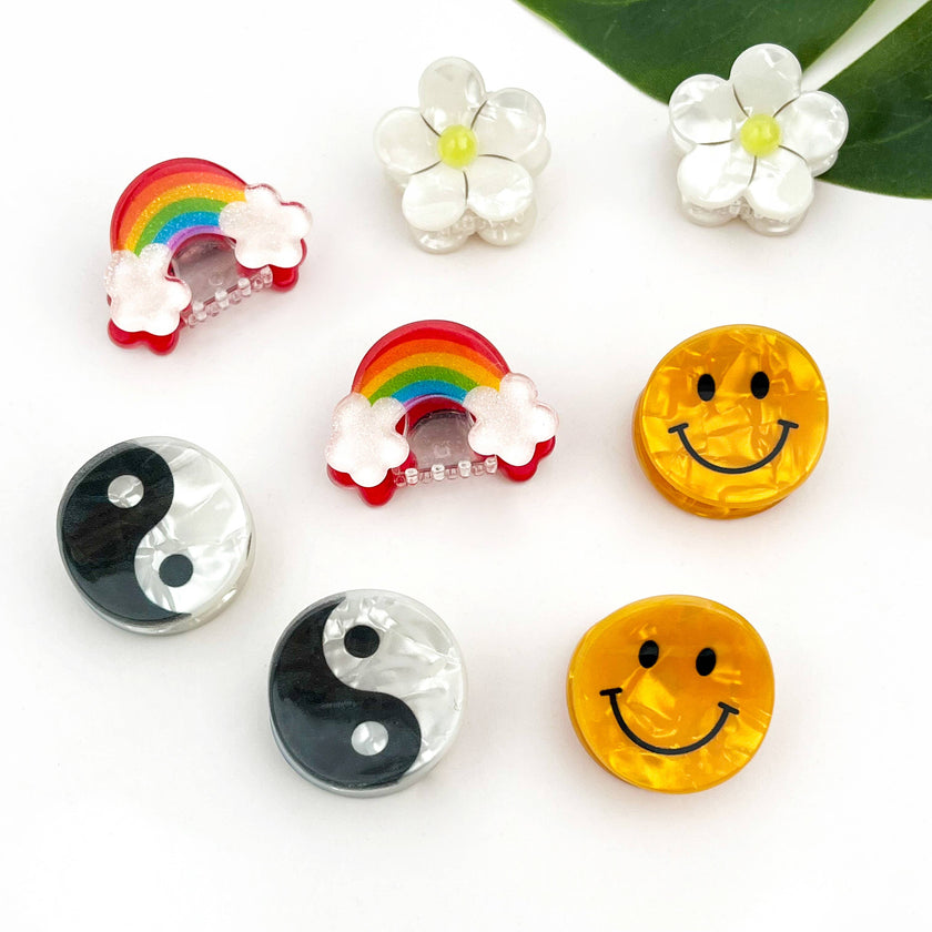 Mini Smiley Face Hair Claw Clip, Cute Floral Hair Clip: B