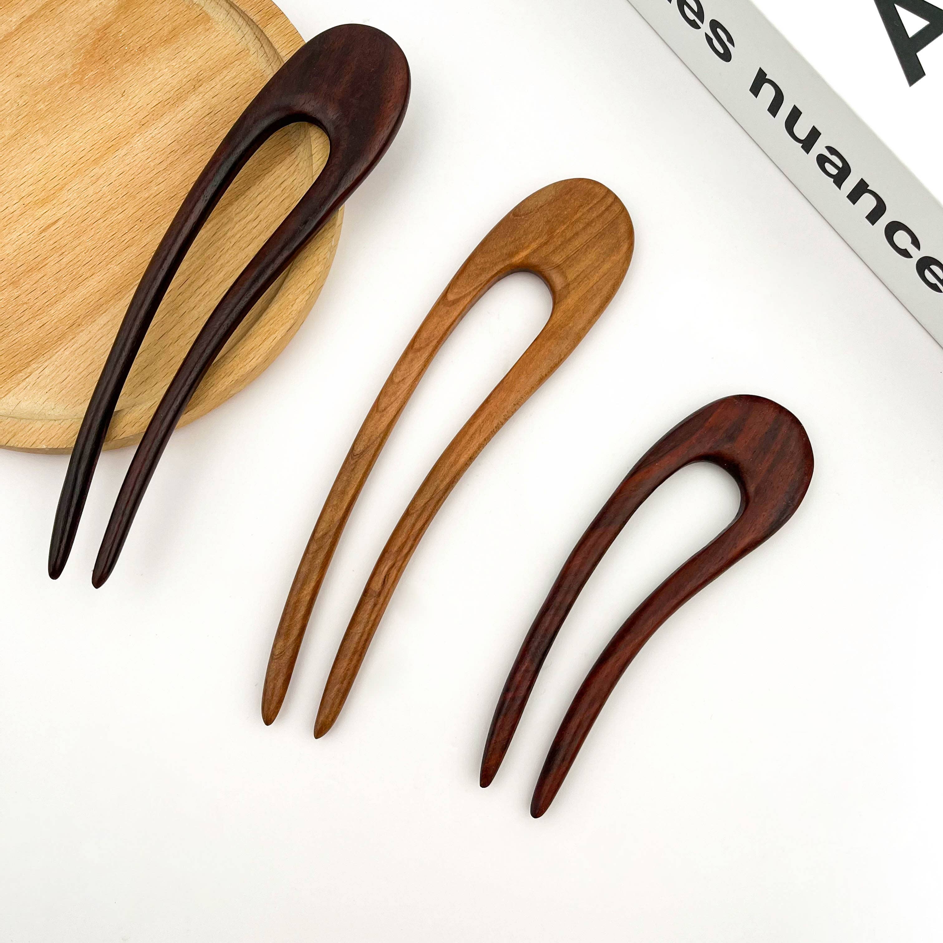 U-Shaped Wooden Hairpin: A-4.5''