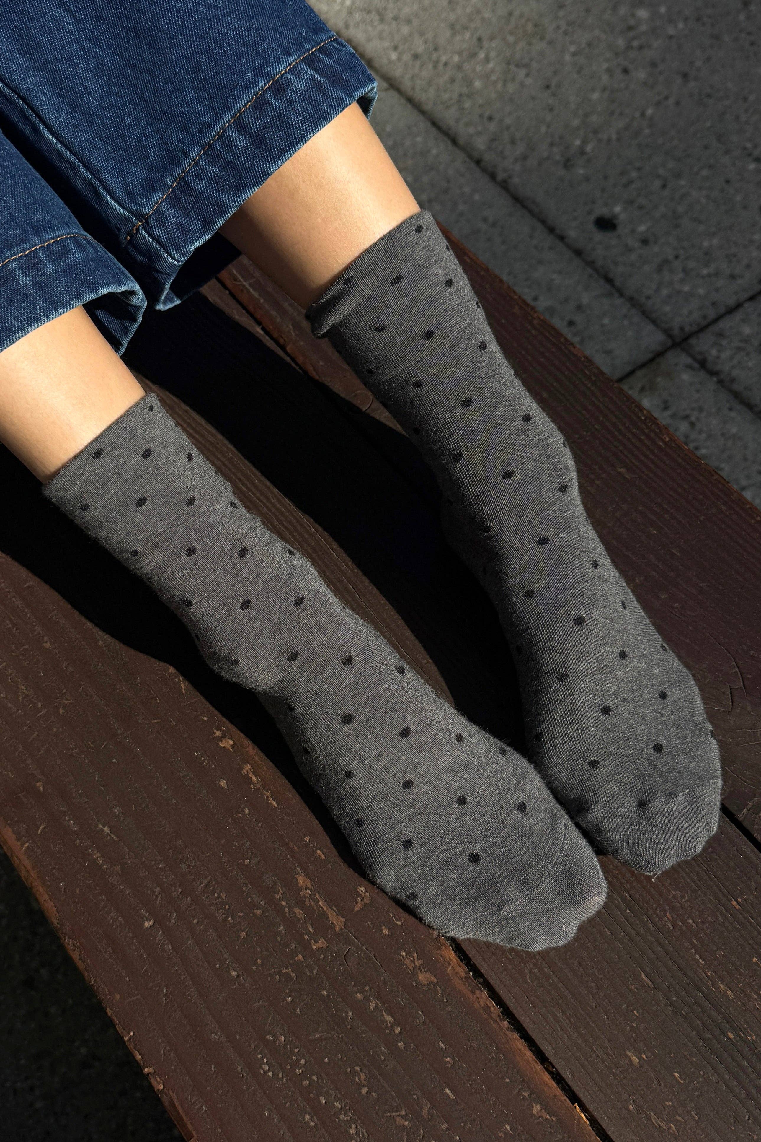 Polka Dot Sneaker Socks (wholesale): CACAO/BLUE