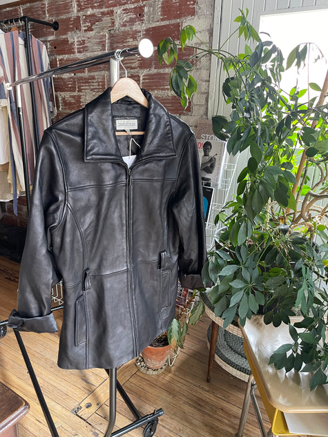 Black 90’s Era Vintage Leather Jacket Mid Length