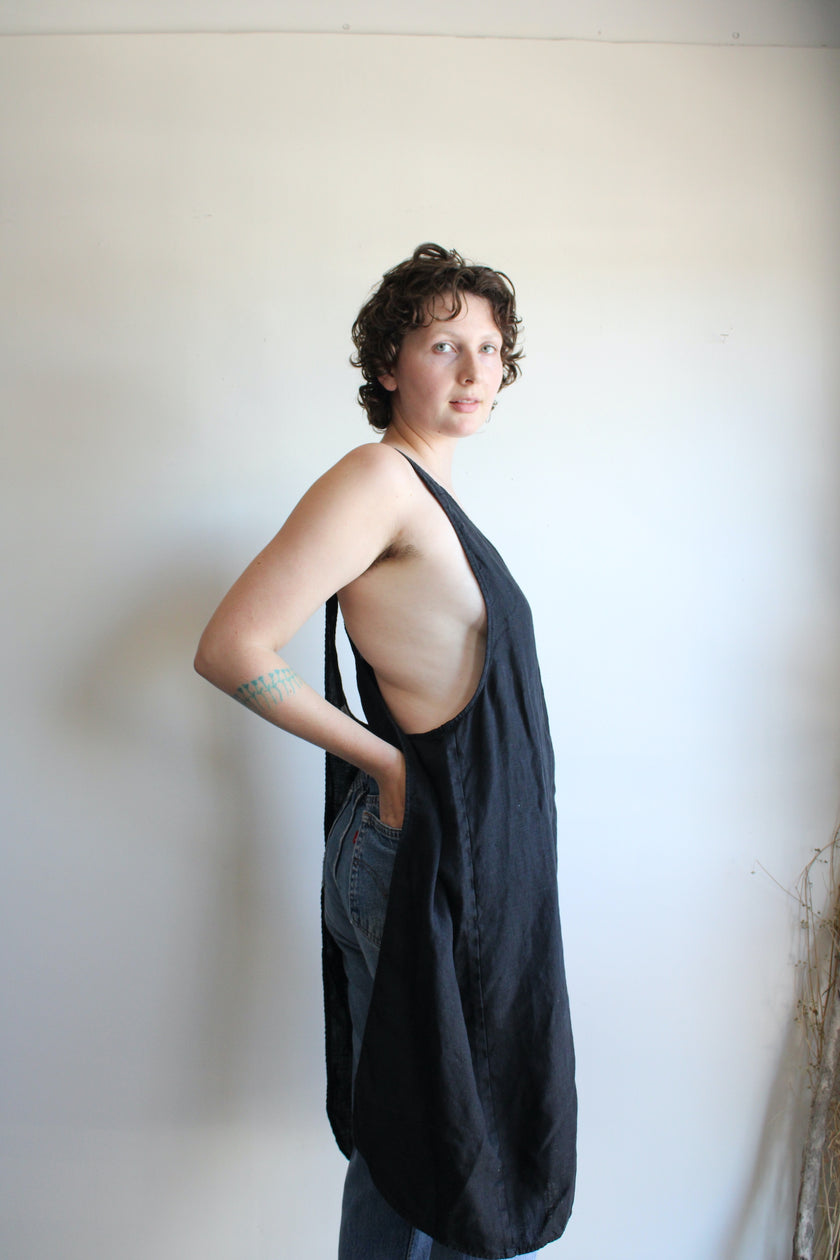 Kiki pinafore in black mid weight linen