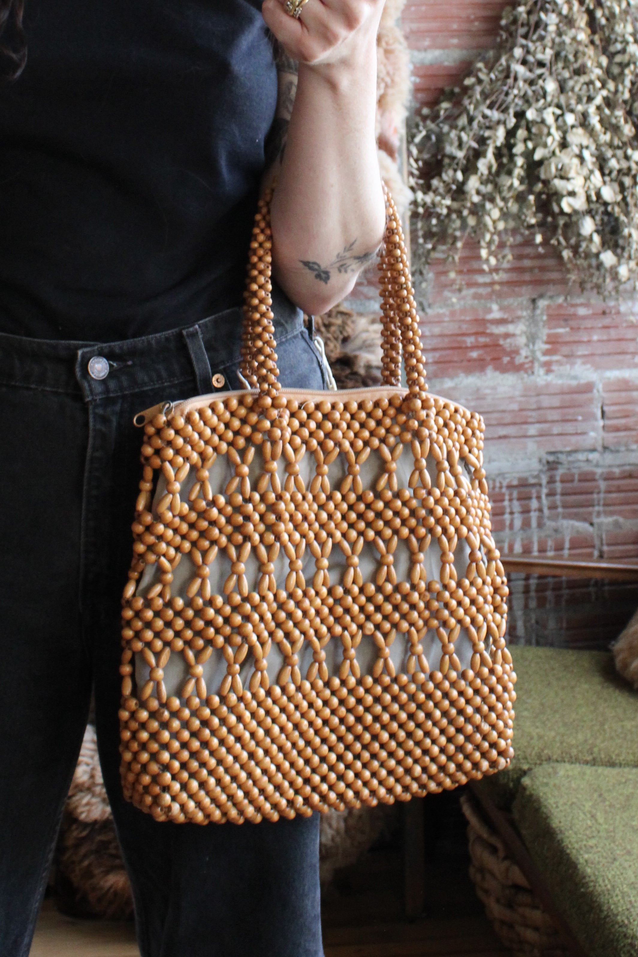 wooden beaded bag