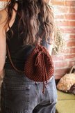 90's brown crochet mini backpack